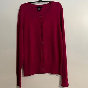 Audrey & Grace Raspberry Crew Neck Button Front Cardigan Sweater, Size XL